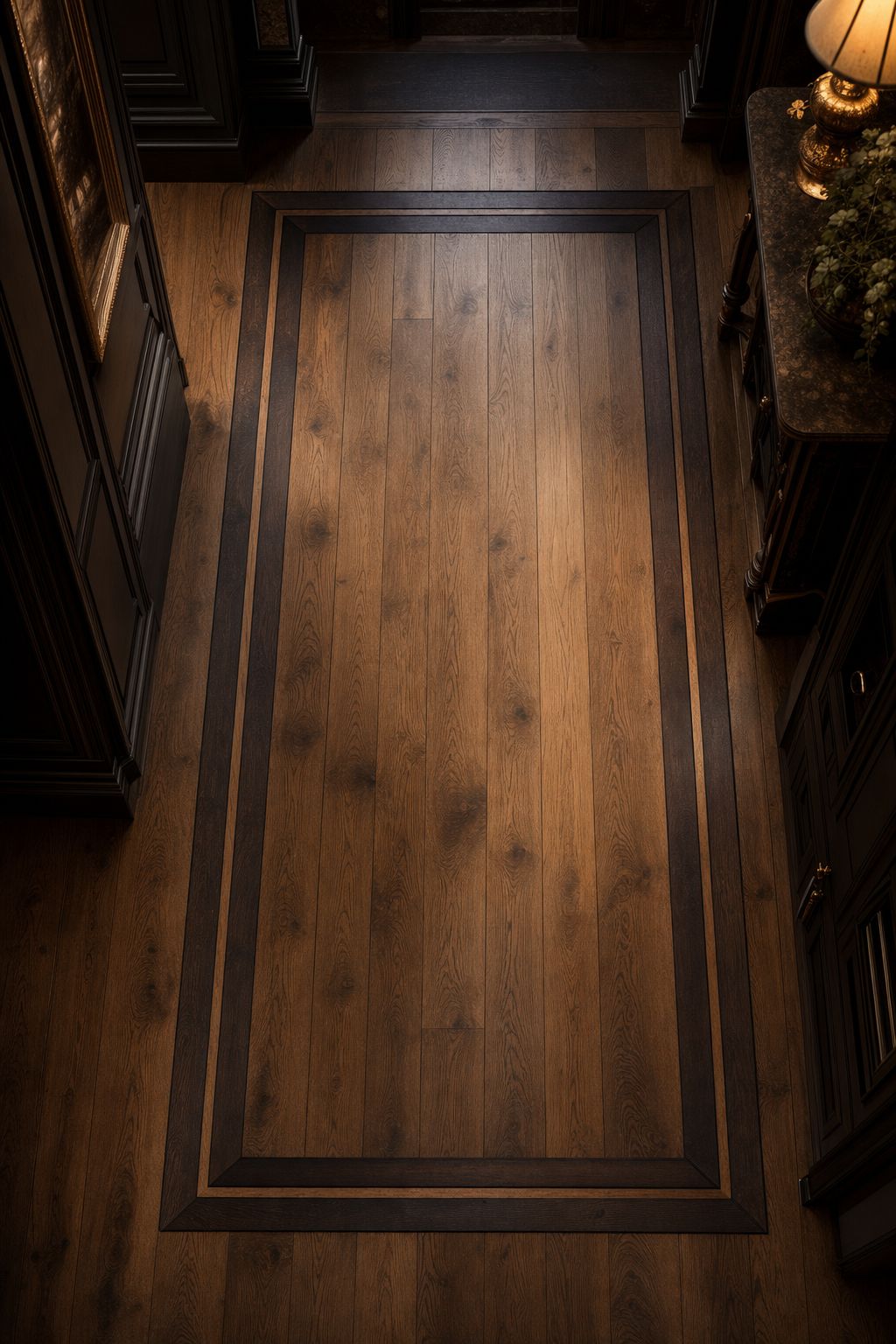 Decorative perimeter floor border and inlay