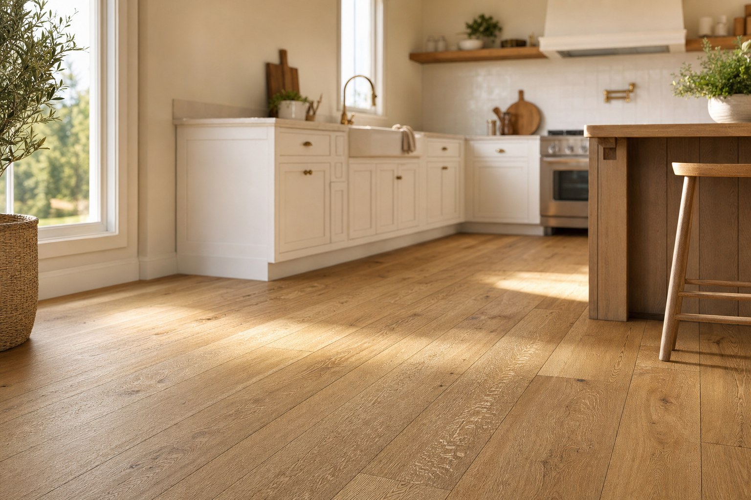Rift and quartered white oak flooring with visible medullary ray fleck